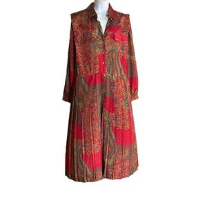 Vintage Pleated Red Paisley Dress
